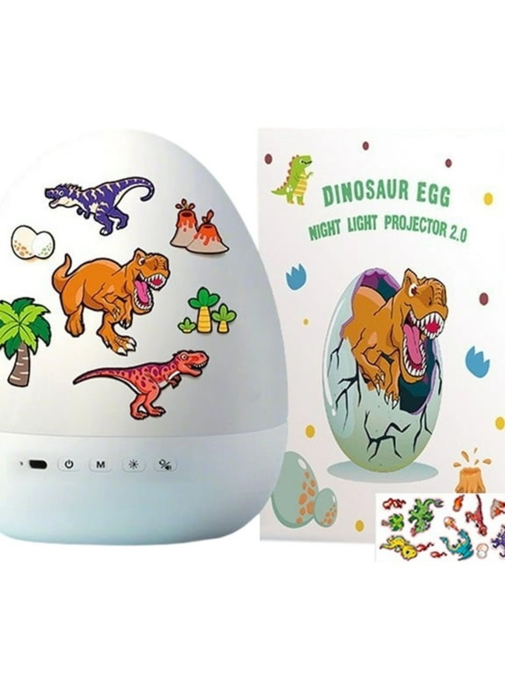 Dinosaur Egg Night Light Projector 2.0 - White/Orange Dinosaur Design